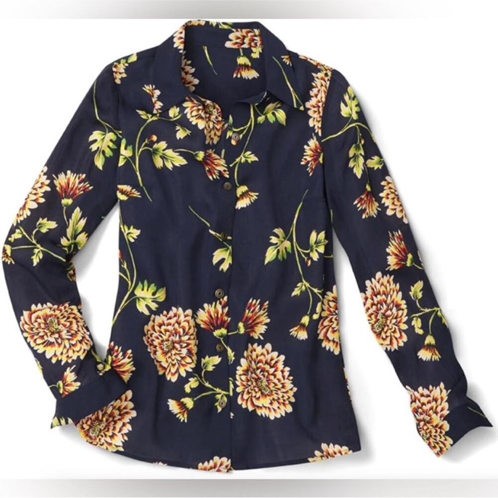 Cabi #3250 Daisy Blouse button front floral Boho casual SMALL Long Sleeve Shirt